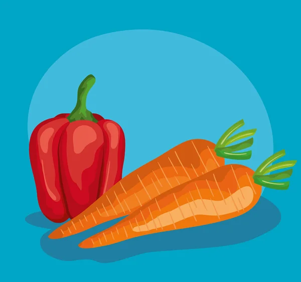 Pimienta fresca y zanahorias verduras nutrición — Archivo Imágenes Vectoriales