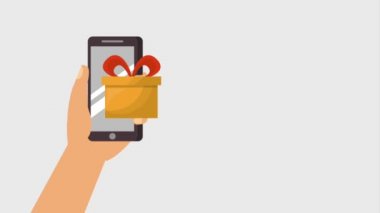 online alışveriş animasyon el tıklayın hediye akıllı telefon