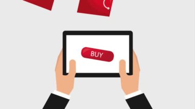 tablet çanta mağaza ile online alışveriş animasyon el