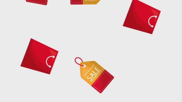 网上购物动画运动袋和标签价格 — 图库视频影像