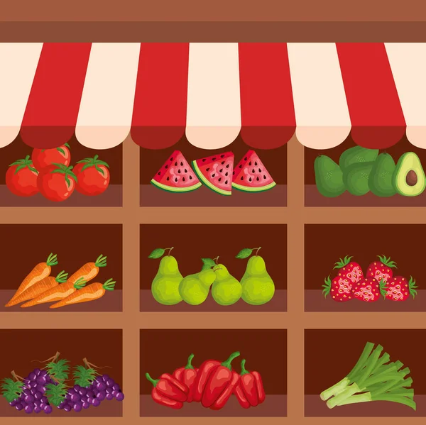 Frutas y hortalizas saludables productos frescos — Archivo Imágenes Vectoriales