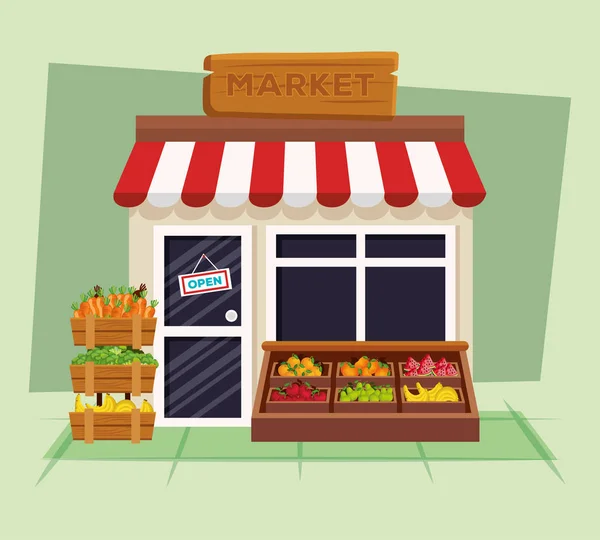 Verduras y frutas frescas tienda natural — Vector de stock