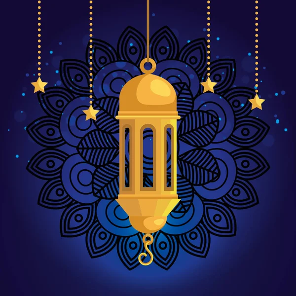 Lampada e stelle appese con decorazione mandala — Vettoriale Stock