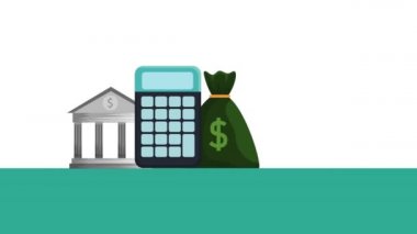 banka bina ve hesap makinesi ile para çantası