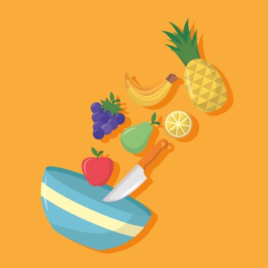 meyve pişirme simgeleri düz görüntü tasarımı