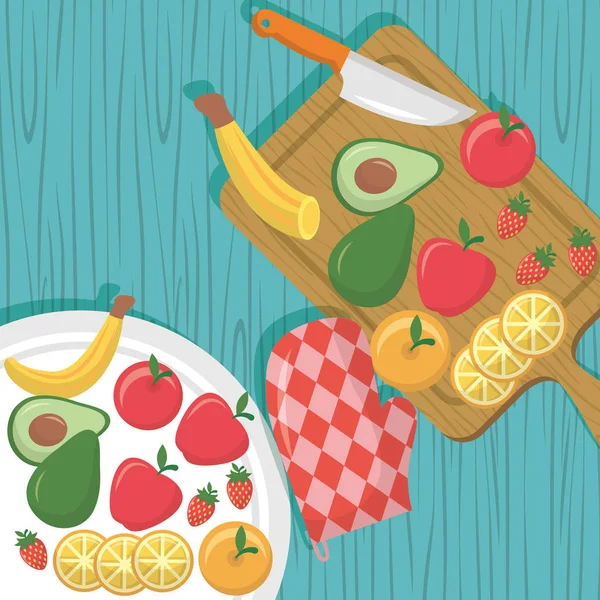 Fruit Cooking icons platte afbeelding ontwerp — Stockvector