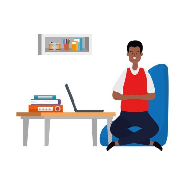 dizüstü bilgisayar ile ofis işyeri sahnesinde adam