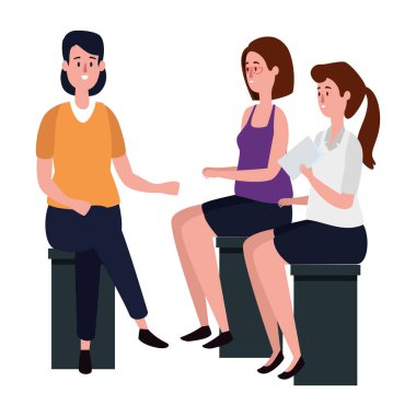 zarif iş kadınları banklarda oturmuş