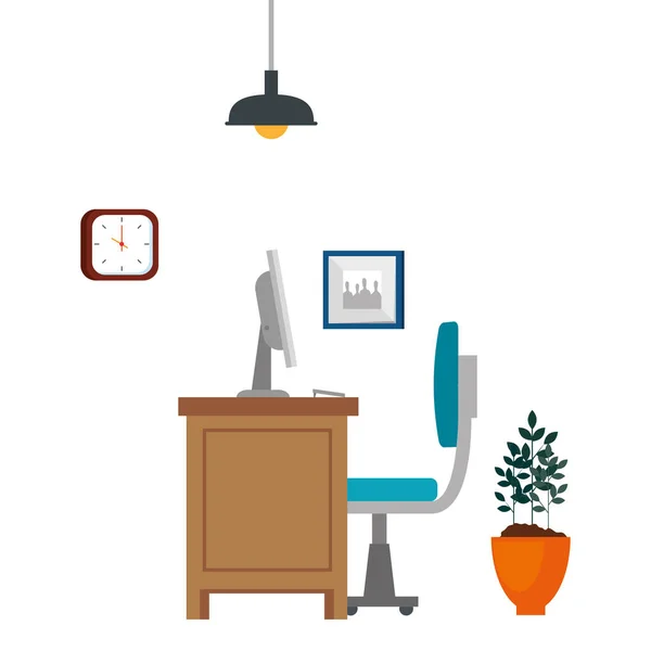 Office work place scene with desktop — Stock Vector