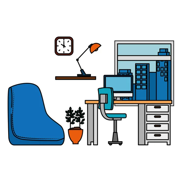 Office work place scene with desktop — Stock Vector