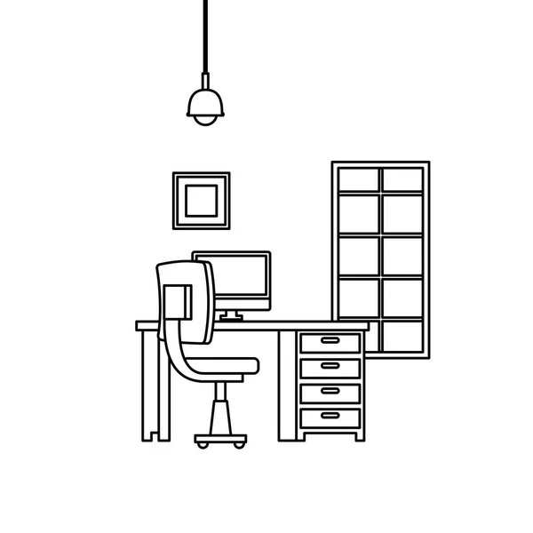 Офісна сцена робочого місця з робочим столом — стоковий вектор