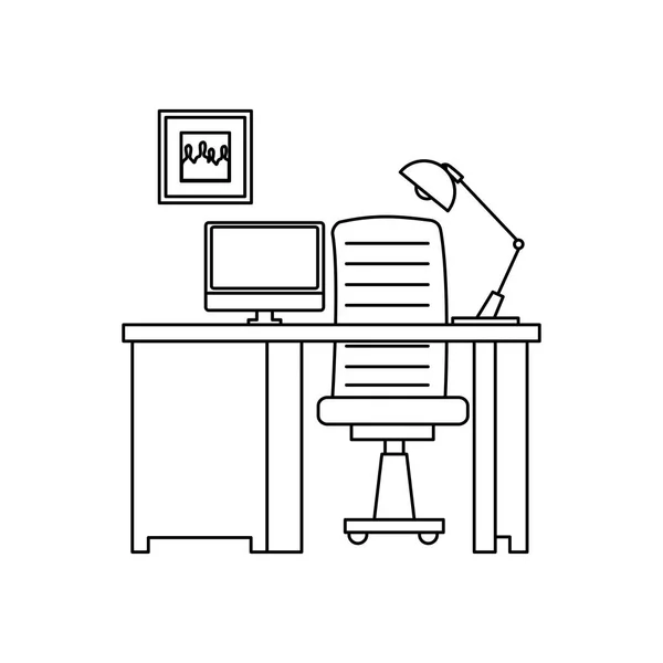Kancelář pracovní místo scéna s desktopem — Stockový vektor