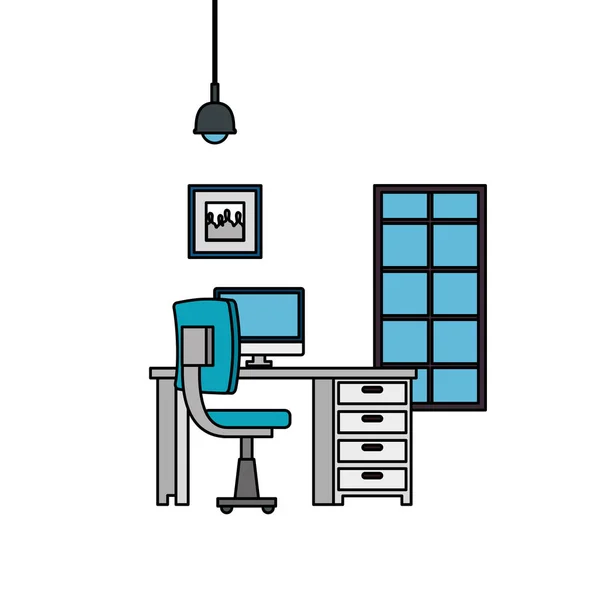 Office work place scene with desktop — Stock Vector