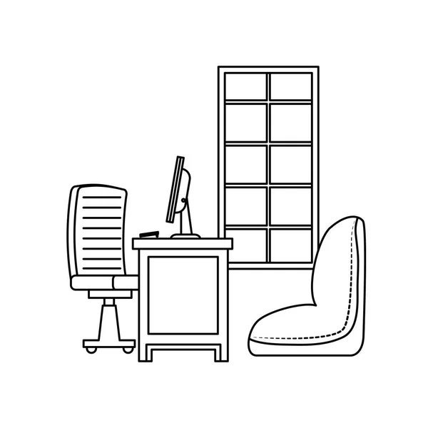 Офісна сцена робочого місця з робочим столом — стоковий вектор