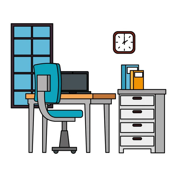 Office work place scene with laptop — Stock Vector