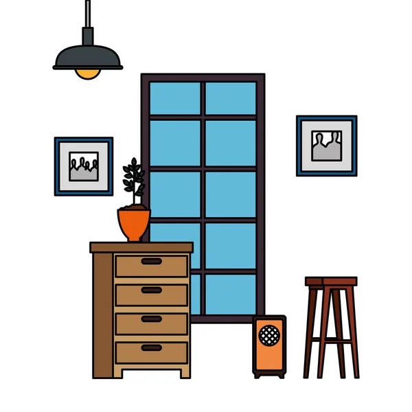 Place de maison avec scène de tiroir — Image vectorielle