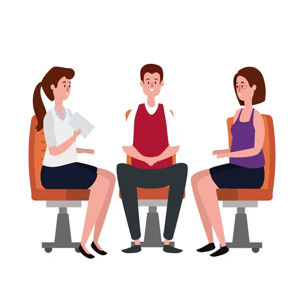 Pessoas de negócios elegantes trabalhadores sentados em cadeiras de escritório —  Vetores de Stock