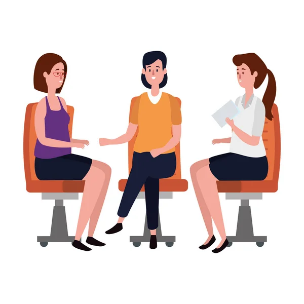Κομψές εργαζόμενες γυναίκες που κάθονται σε καρέκλες γραφείων — Διανυσματικό Αρχείο