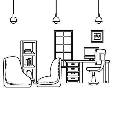 Masaüstü ile ofis iş yeri sahnesi