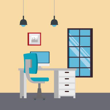 Masaüstü ile ofis iş yeri sahnesi