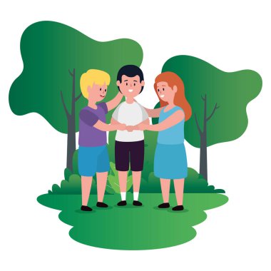 park sahnesinde küçük çocuk grubu