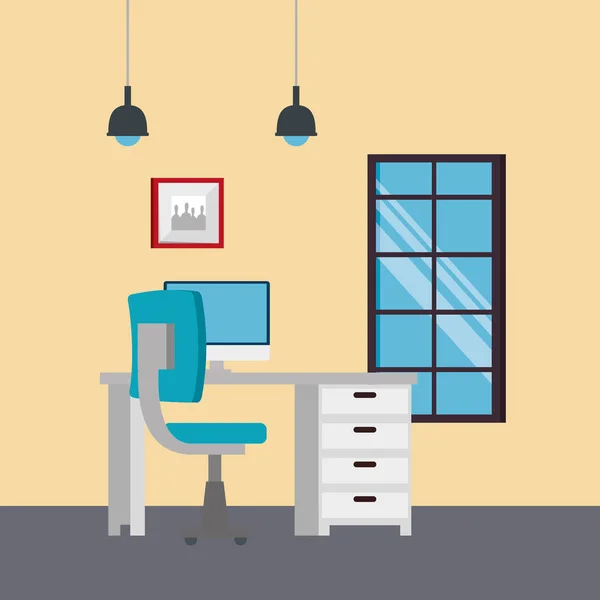 Büro-Arbeitsplatz-Szene mit Desktop — Stockvektor