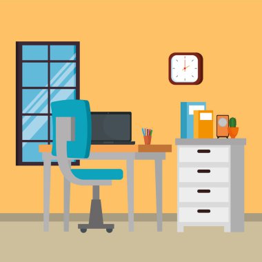 dizüstü bilgisayar ile ofis iş yeri sahne