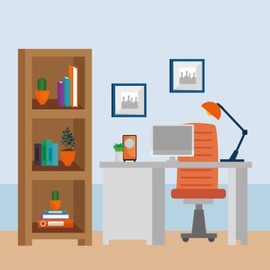 Masaüstü ile ofis iş yeri sahnesi