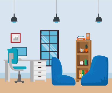 Masaüstü ile ofis iş yeri sahnesi