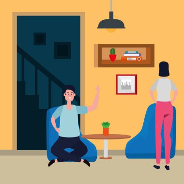 oturma odası yer sahnesinde çift