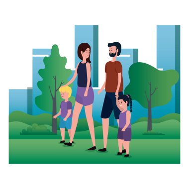 parkta çocukları olan ebeveynler çift