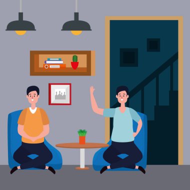 oturma odası yer sahnesinde erkekler