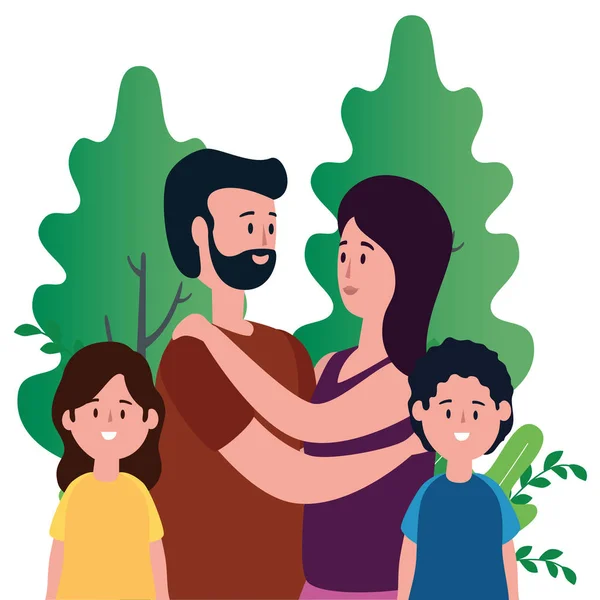 Elternpaar mit Kindern im Park — Stockvektor
