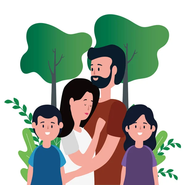 Elternpaar mit Tochter und Sohn im Park — Stockvektor