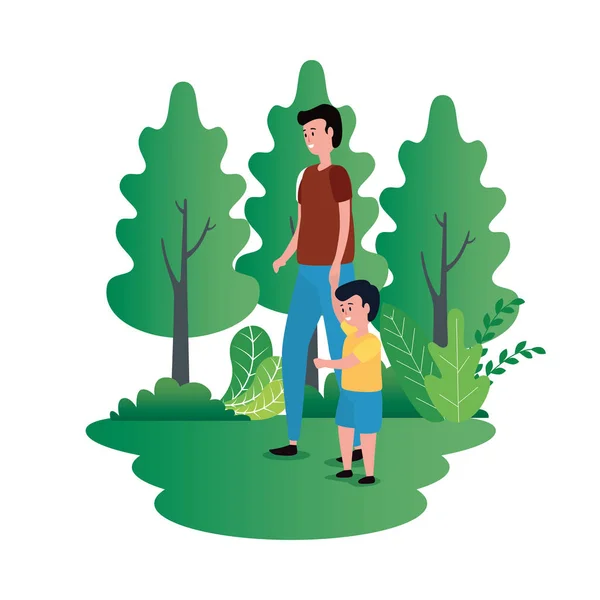 Vater mit Sohn auf Familienfiguren im Park — Stockvektor