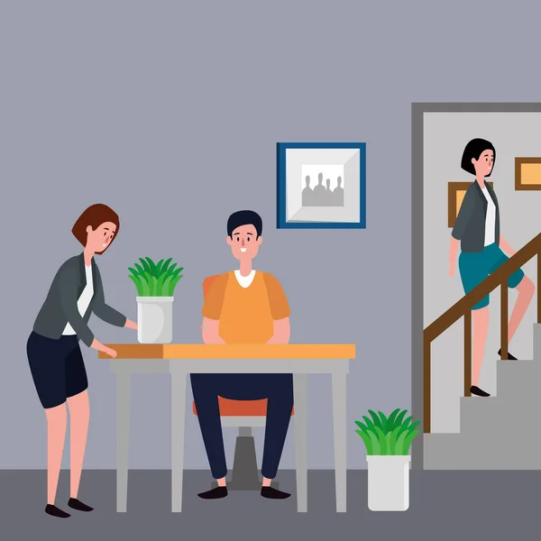 Personnes dans le bureau icônes scène de travail — Image vectorielle