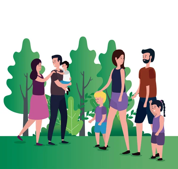 Gruppe von Eltern mit Kindern im Park — Stockvektor