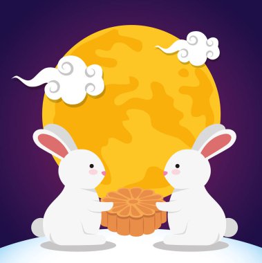 ay ile çiçek çerez ve bulutlar ile birlikte tavşan