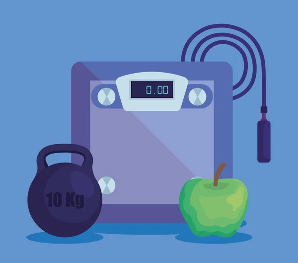 Váhy s hmotností a jablečnou pomocí skokového lana — Stockový vektor