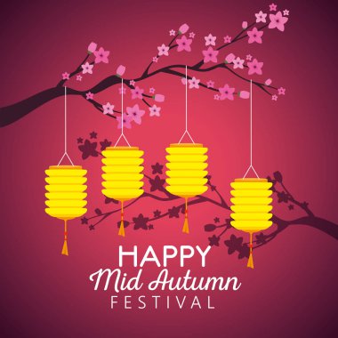 çiçekler ve fenerler asılı dalları ağaç