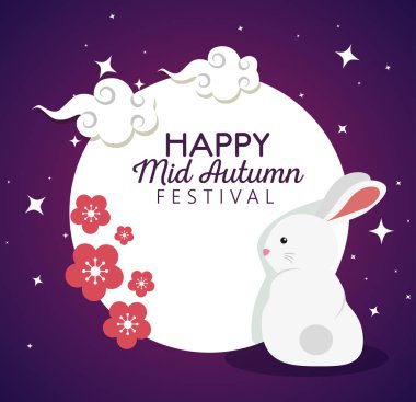 çiçek dekorasyon ve bulutlar ile tavşan etiketi