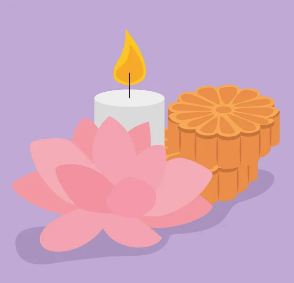 Decorazione floreale con candela design e biscotti — Vettoriale Stock