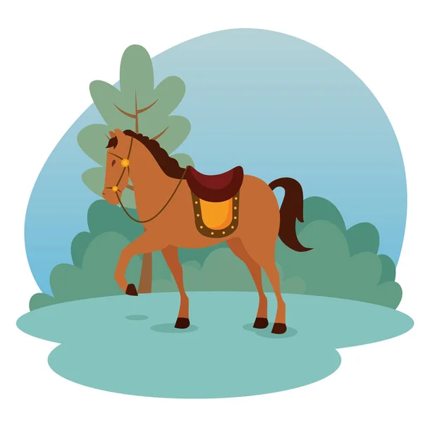 Королевский конь с деревьями и кустами — стоковый вектор