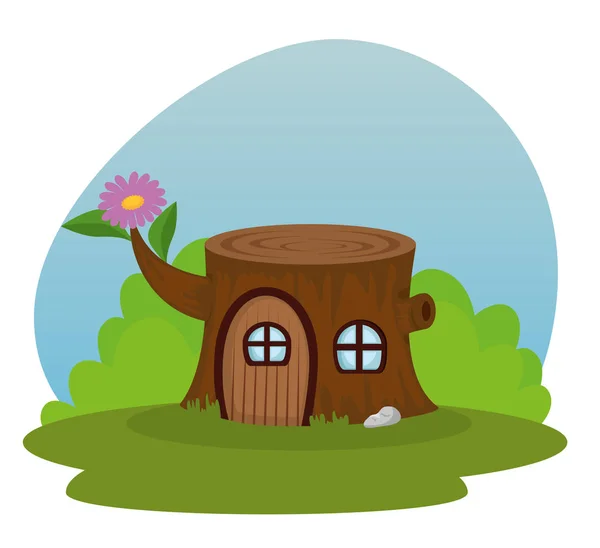 Trunk tree house with window and door — Stock Vector