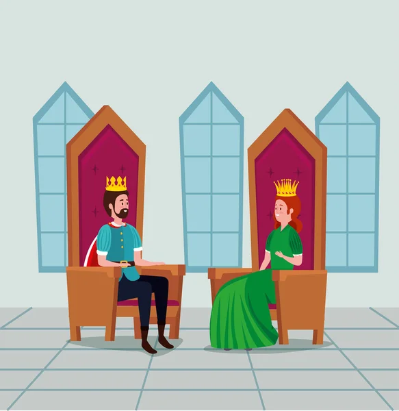 Királyné és a király koronával ül a székek — Stock Vector