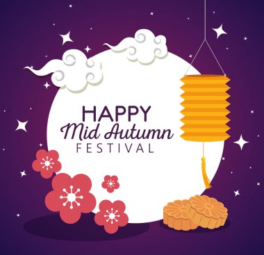 bulutlar ve fener asılı ile çiçek dekorasyon etiketi