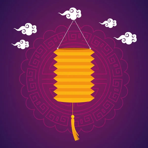 Lanterne pendaison décoration avec style nuages — Image vectorielle
