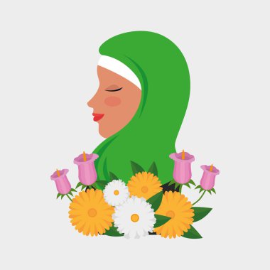 mutlu kadın ile çiçek ve yaprakları tasarım