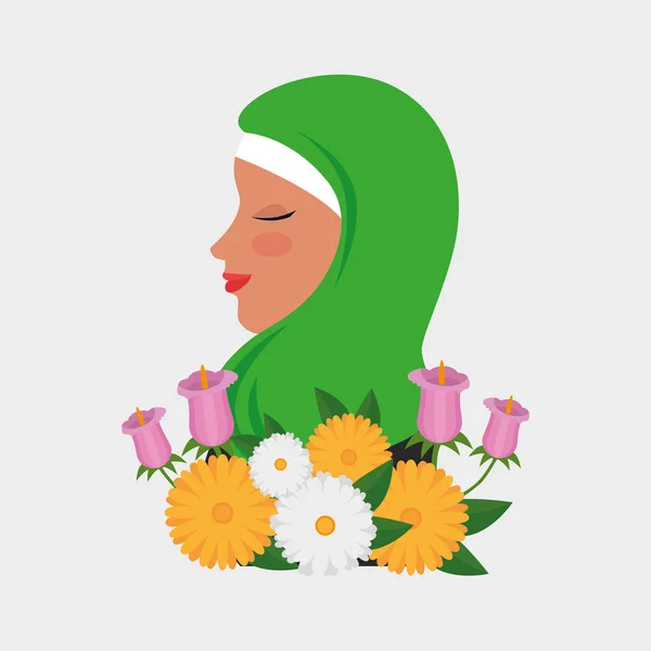 Flores e folhas de design com mulher feliz — Vetor de Stock