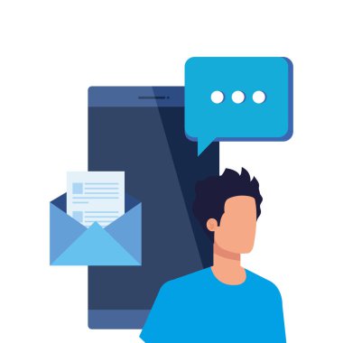 Akıllı telefon karakterli genç bir adam.